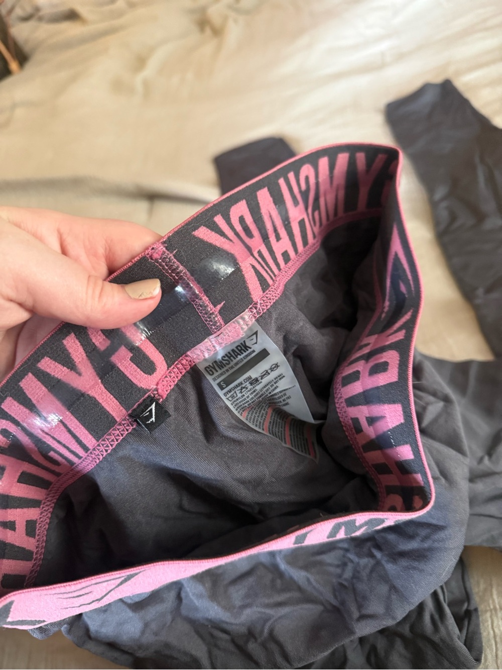 Gymshark grey leggings with Pink Branded Waistband - Picture 2 of 2